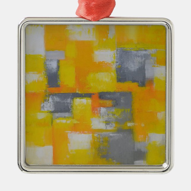 Ornement En Métal peinture gris jaune blanc abstrait (Devant)