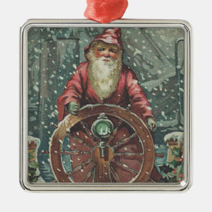 Ornement En Métal Père Noël Ship Boat Snow Storm