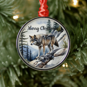 Ornement En Métal Personnalisé Dat Noël Loup Animal Frère