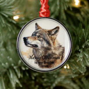 Ornement En Métal Personnalisé Dat Noël Loup Animal Frère