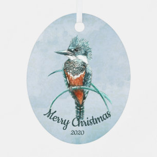Ornement En Métal Personnalisé Date Noël Aquarelle Kingfisher Bird
