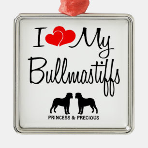 Ornement En Métal Personnalisé J'Aime Mes Deux Bullmastiffs