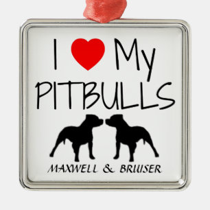 Ornement En Métal Personnalisé J'Aime Mes Pitbulles
