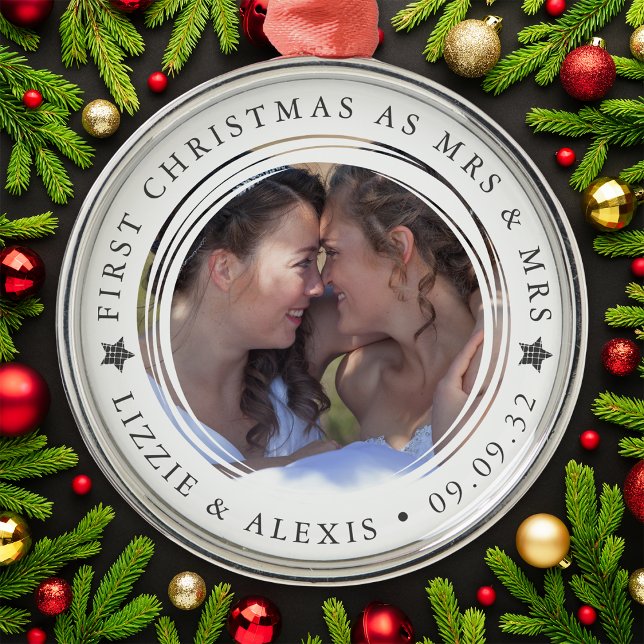 Ornement En Métal Personnalisé Premier Noël Mme & Mme Photo (Créateur téléchargé)