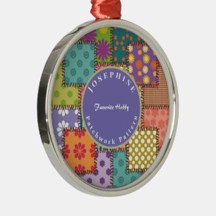 Ornement En Métal Personnaliser Patchwork Motif Fleurs Polka Dot