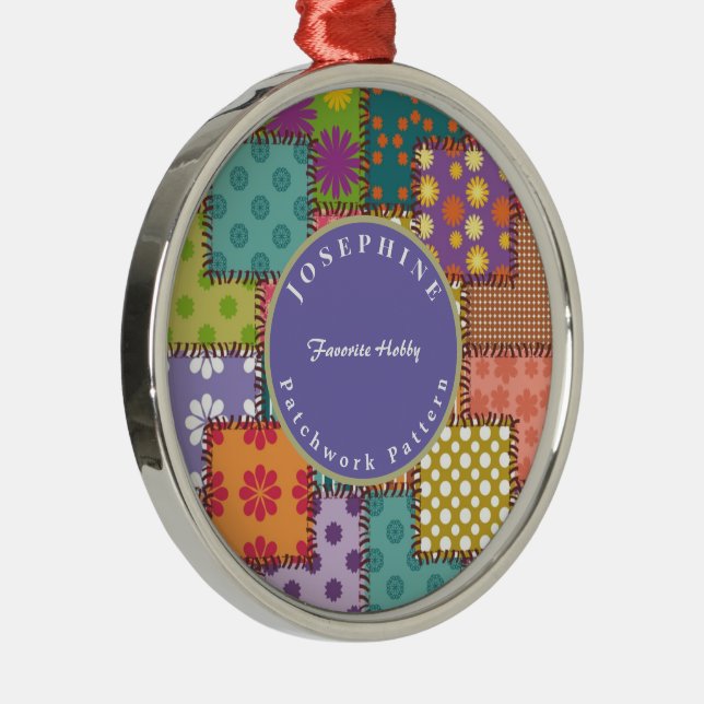 Ornement En Métal Personnaliser Patchwork Motif Fleurs Polka Dot (Droite)