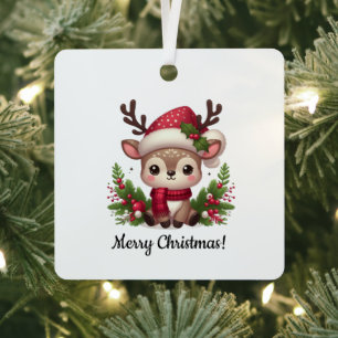 Ornement En Métal Petit renne mignon avec Casquette de Noël