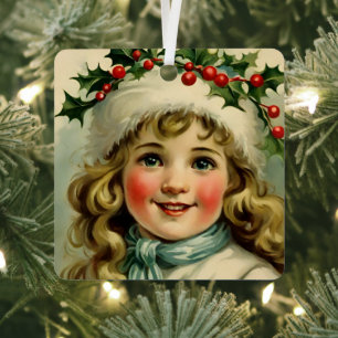 Ornement En Métal Petite fille vintage avec mistletoe