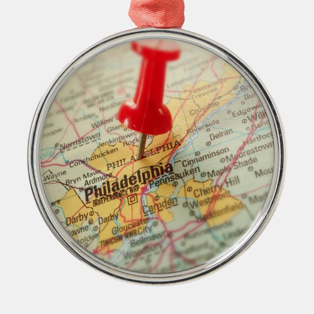 Ornement En Métal Philadelphie Pennsylvanie Carte Pin Noël (Devant)