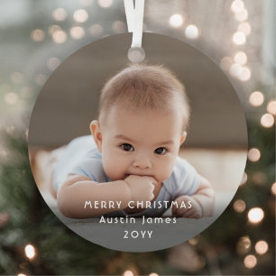 Ornement En Métal Photo de bébé Noël Merry Blue Jammies Ours
