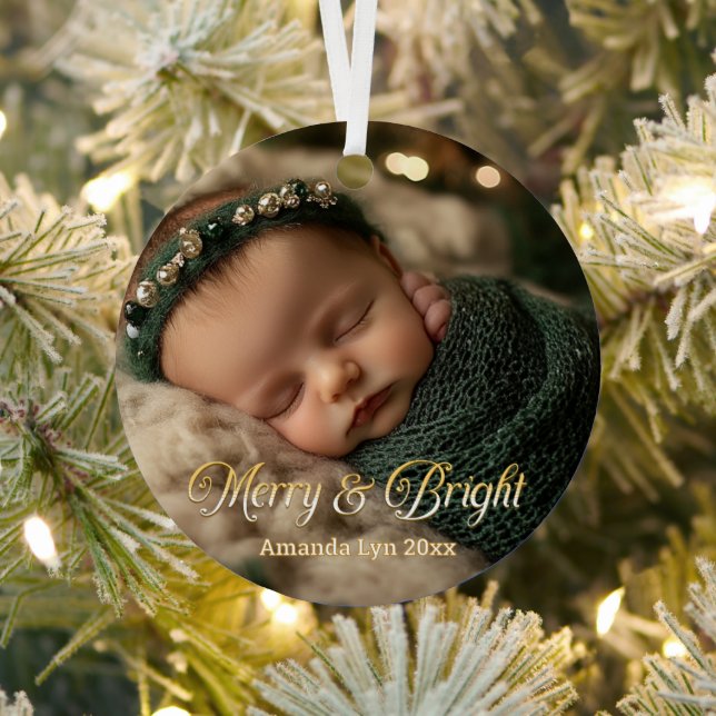 Ornement En Métal Photo de bébé personnalisée Joyeux et brillant (Insitu)