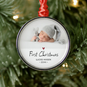 Ornement En Métal Photo de bébé pour son premier Noël moderne