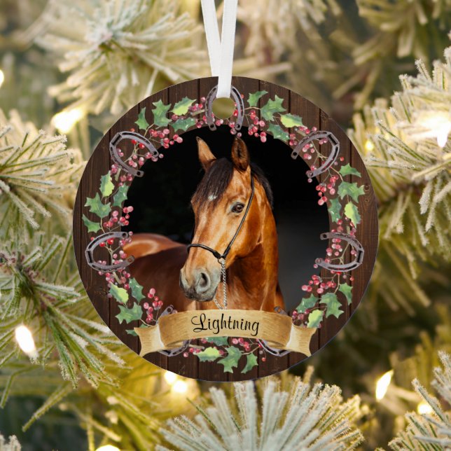 Ornement En Métal Photo de cheval personnalisé Noël rustique (Insitu)