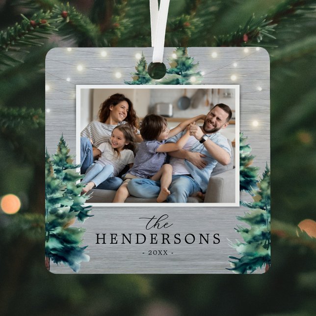 Ornement En Métal Photo de famille de sapin de Noël rustique (Créateur téléchargé)