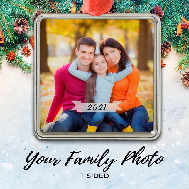 Ornement En Métal Photo de famille simple personnalisable Noël (Créateur téléchargé)