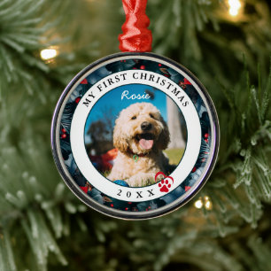 Ornement En Métal Photo de mon premier chien de Noël