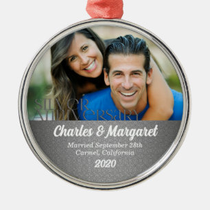Ornement En Métal Photo du 25e anniversaire du Mariage d'argent