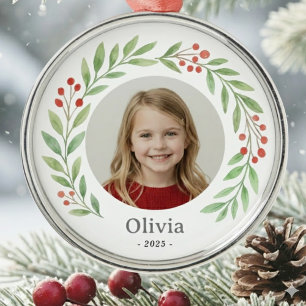 Ornement En Métal Photo Enfant Holly Wreath Noël 2025