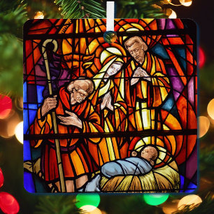 Ornement En Métal Photo Nativité Verre Tiré Image Bébé Jésus