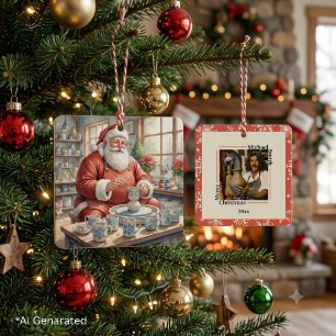 Ornement En Métal Photo personnalisé de Noël de Santa en poterie vin