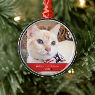Ornement En Métal Photo personnalisée Premier Noël du chat