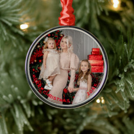 Ornement En Métal Photo Round Christmas Ornamals, Custom Holiday