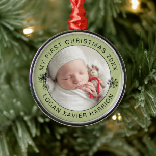 Ornement En Métal Photo souvenir du premier Noël de bébé