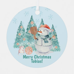 Ornement En Métal Pickleball Snowmen, noël minuscule