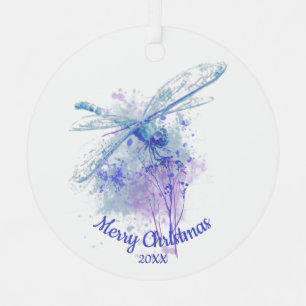 Ornement En Métal Pièce d'aquarelle de la libellule de Noël sur mesu