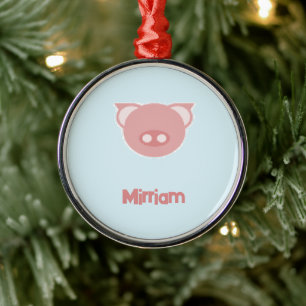 Ornement En Métal Piglet rose monogramme en bleu