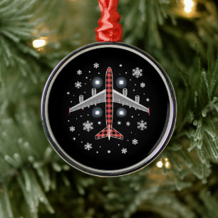 Ornement En Métal Pilote de Noël à carreaux d'avion