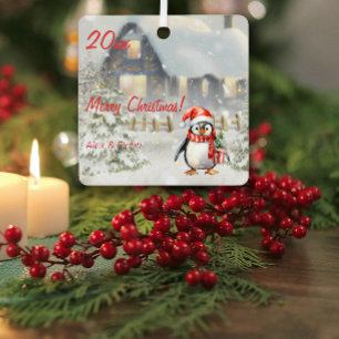 Ornement En Métal Pingouin de Noël maison photo Carré Ornament