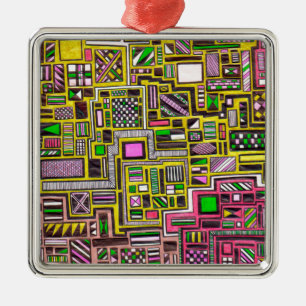 Ornement En Métal Pink and Yellow Geometric shapes pop art punk