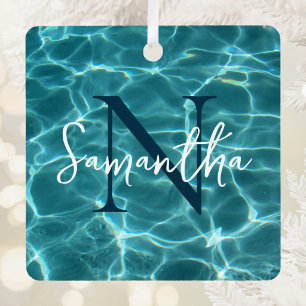 Ornement En Métal Piscine sarcelle Aqua Photo Monogrammé