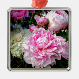 Ornement En Métal Pivoines florales élégantes classiques roses blanc