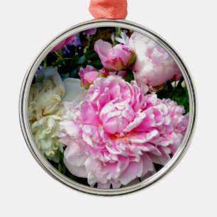 Ornement En Métal Pivoines florales élégantes classiques roses blanc