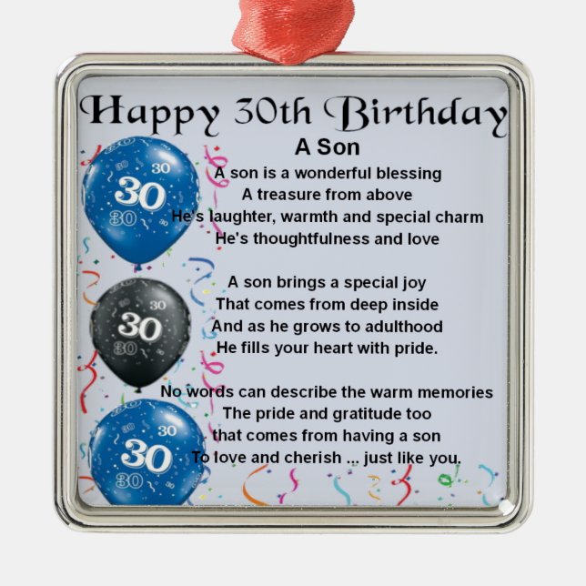 Ornement En Métal Poème de fils - 30ème conception d'anniversaire (Devant)