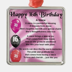 Ornement En Métal Poème de nièce - 16ème anniversaire