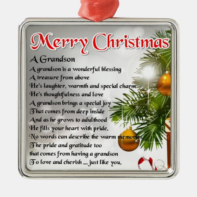 Ornement En Métal Poème de petit-fils - conception de Noël (Devant)
