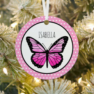 Ornement En Métal Point Polka Magenta Butterfly Personnalisé