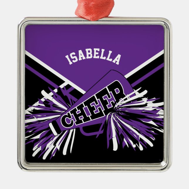 Ornement En Métal 📣 pom-pom girl 💖 - violet, noir et blanc (Devant)
