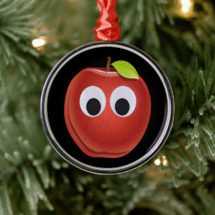 Ornement En Métal Pomme rouge drôle avec yeux de googly