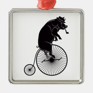 Ornement En Métal Porc montant un vélo