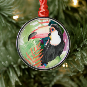 Ornement En Métal Portrait du Toucan avec Feuilles tropicaux
