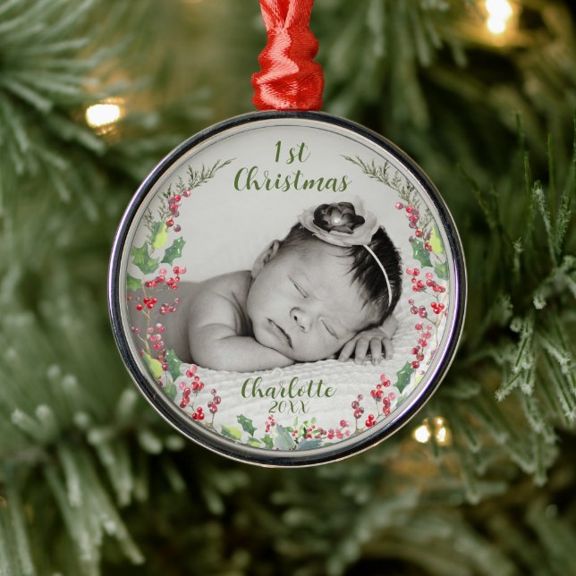 Ornement En Métal Premier Noël de bébé, photo, Keepsaké (Arbre)