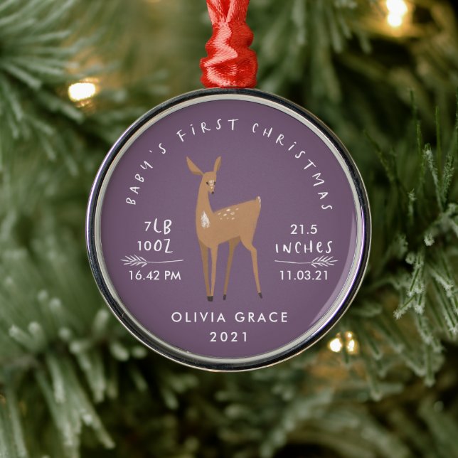 Ornement En Métal Premier Noël détails bébé cerf violet (Arbre)