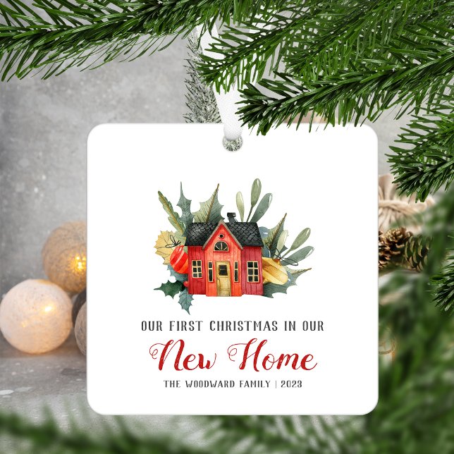 Ornement En Métal Premier Noël Nouveau Accueil Maison d'eau Rouge (Créateur téléchargé)