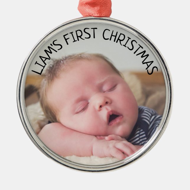 Ornement En Métal Première photo de bébé Noël Bleu Noël (Devant)