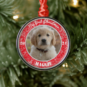 Ornement En Métal Première photo de Noël de Chiot Personnalisé M