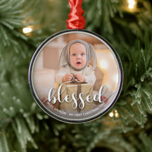 Ornement En Métal Première photo de Noël du bébé